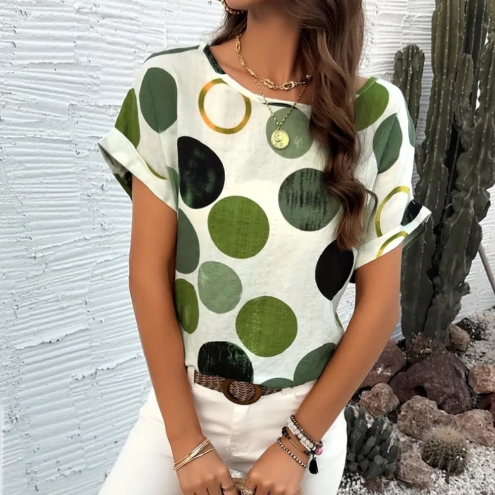 Green/White Polka-dot Blouse
